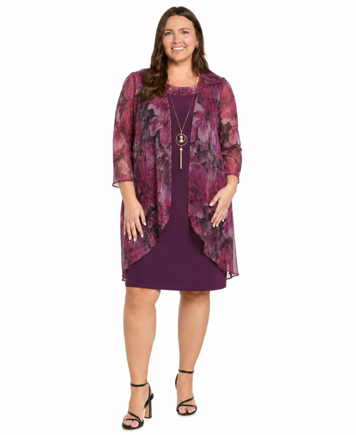 Waterfall Scoop Neck Dress & Jacket, 2-Piece Set by R & M Richards