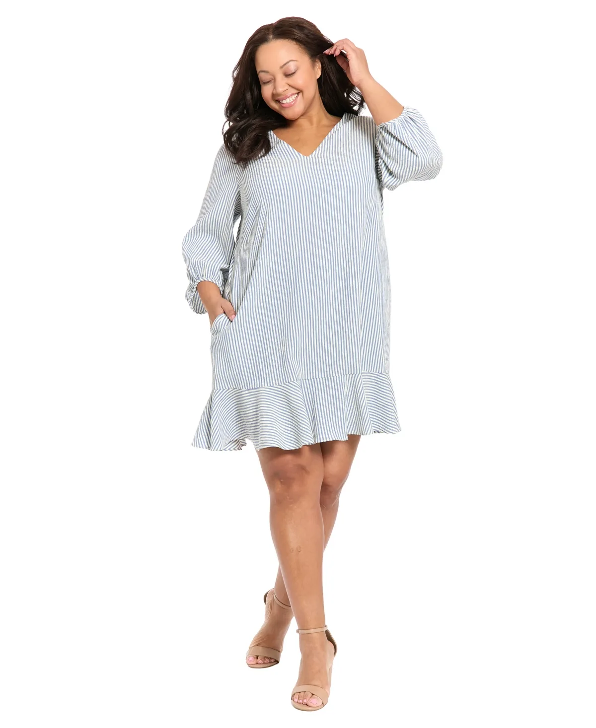 3/4-Length-Sleeves V-Neck Shift Dress by London Times