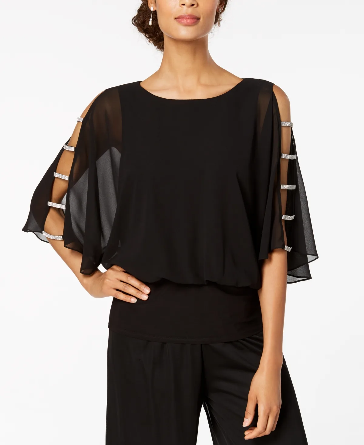 Embellished-Sleeve Top by Msk