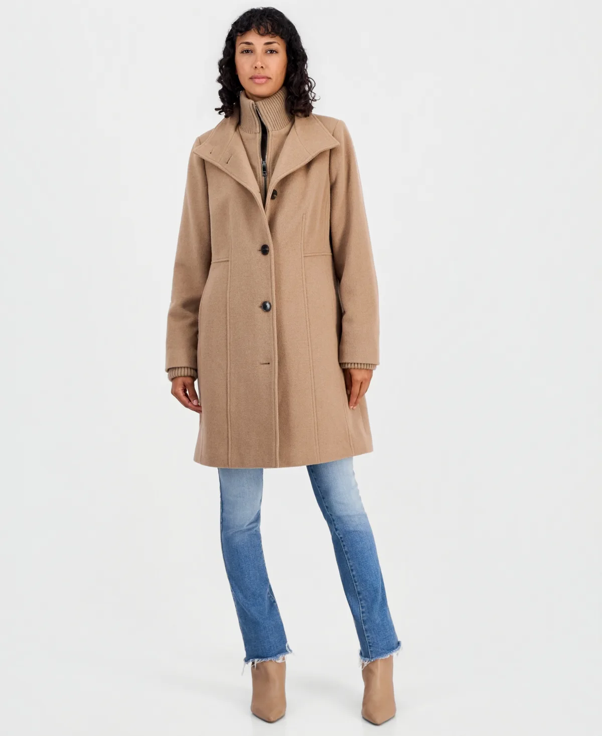 Knit Bibbed Walker Coat by Calvin Klein