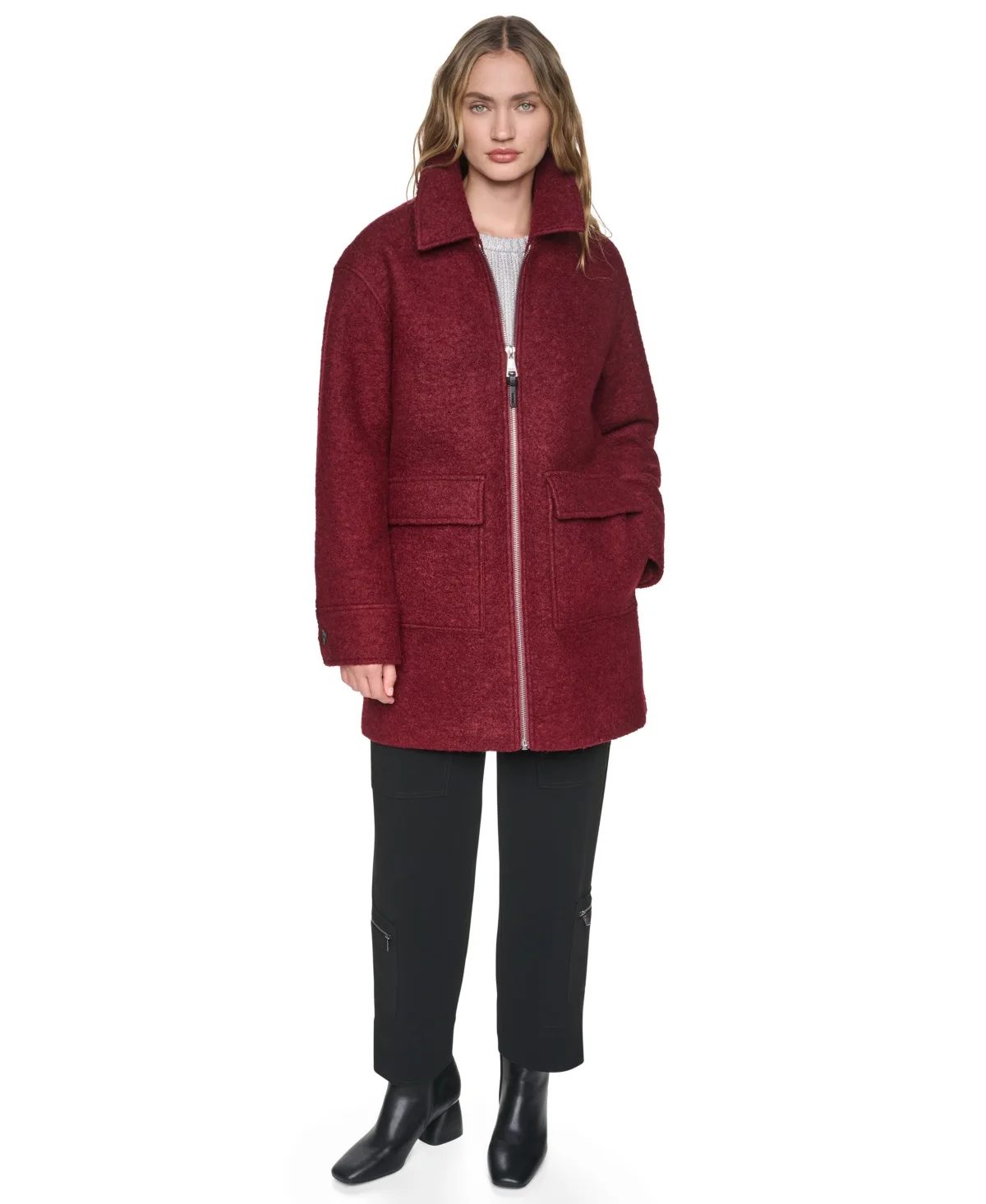 Boucle and Speckled Herringbone Tailored Coat
