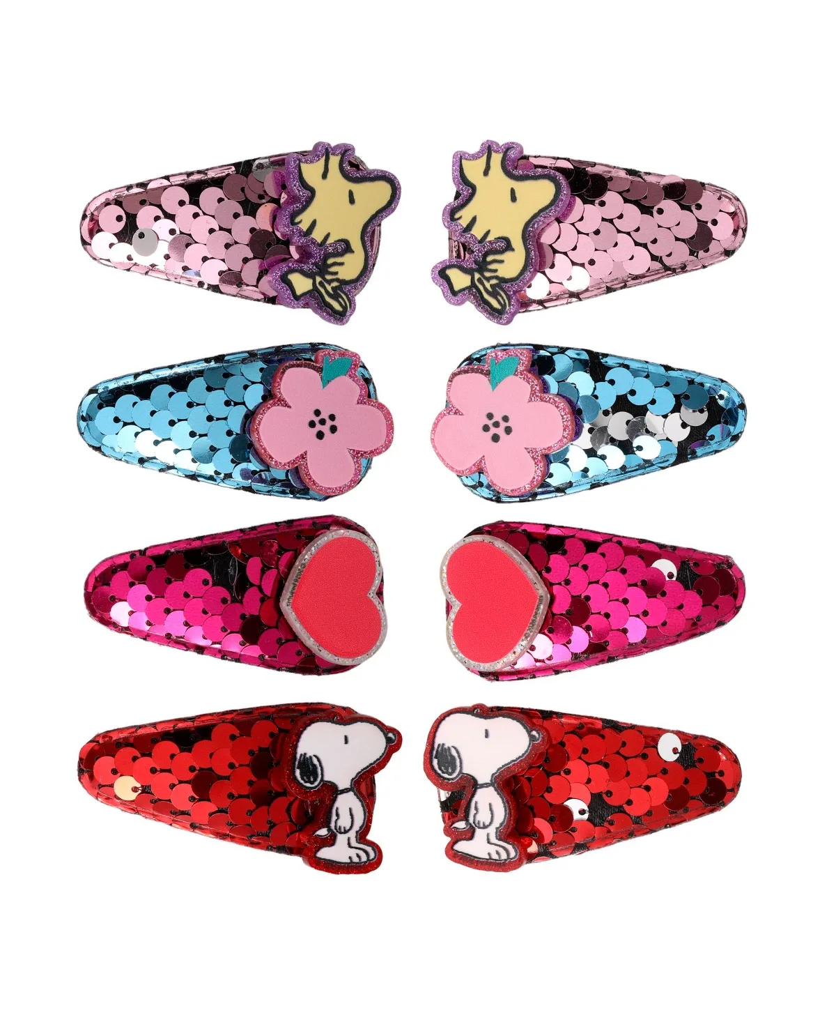 Snoopy and Woodstock Sequin Snap Back Hair Clips 8-Piece Set Official License, Peanuts Gifts, Snoopy Things by Peanuts