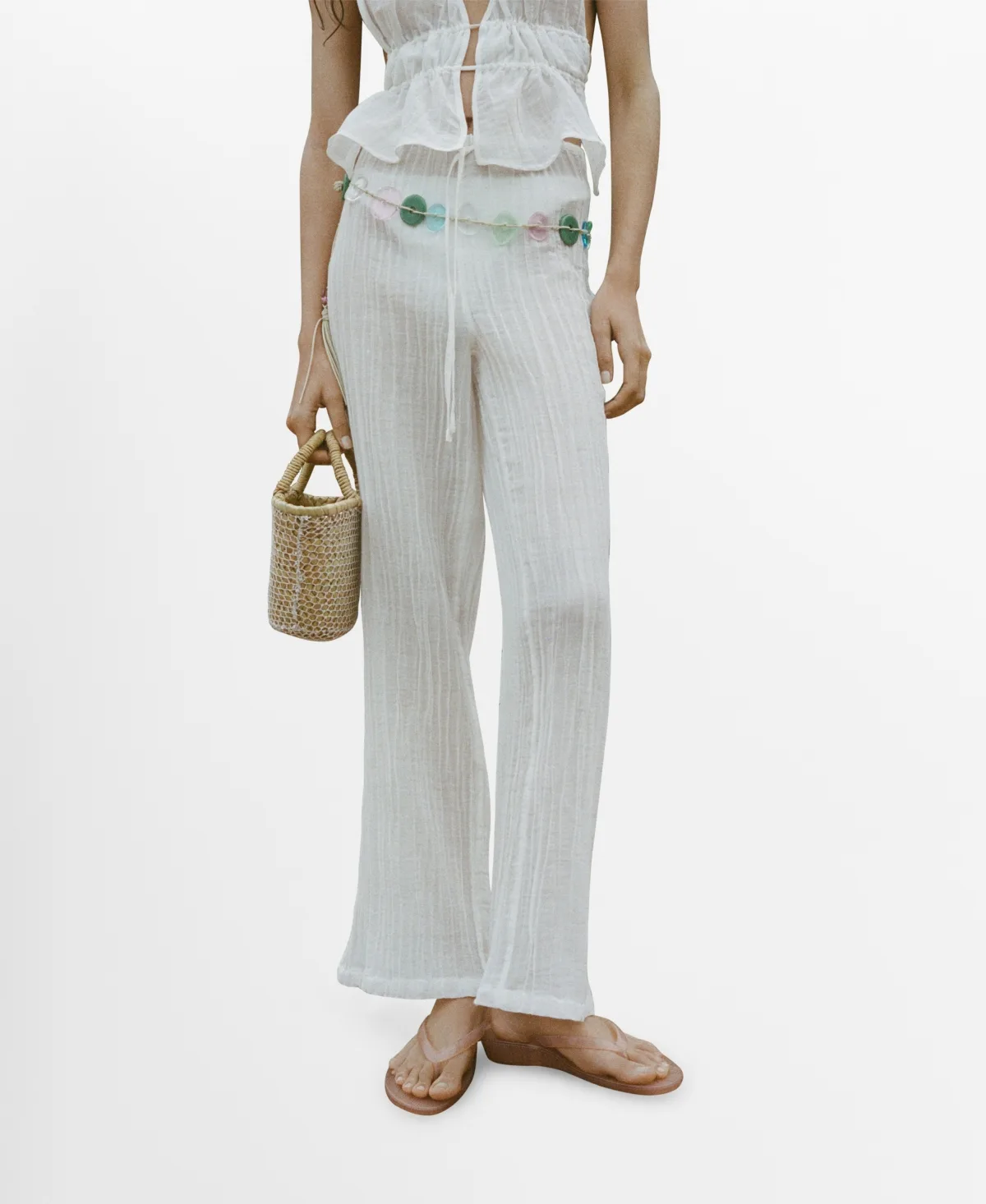 Bow Detail Fluid Ramie Pants by Mango