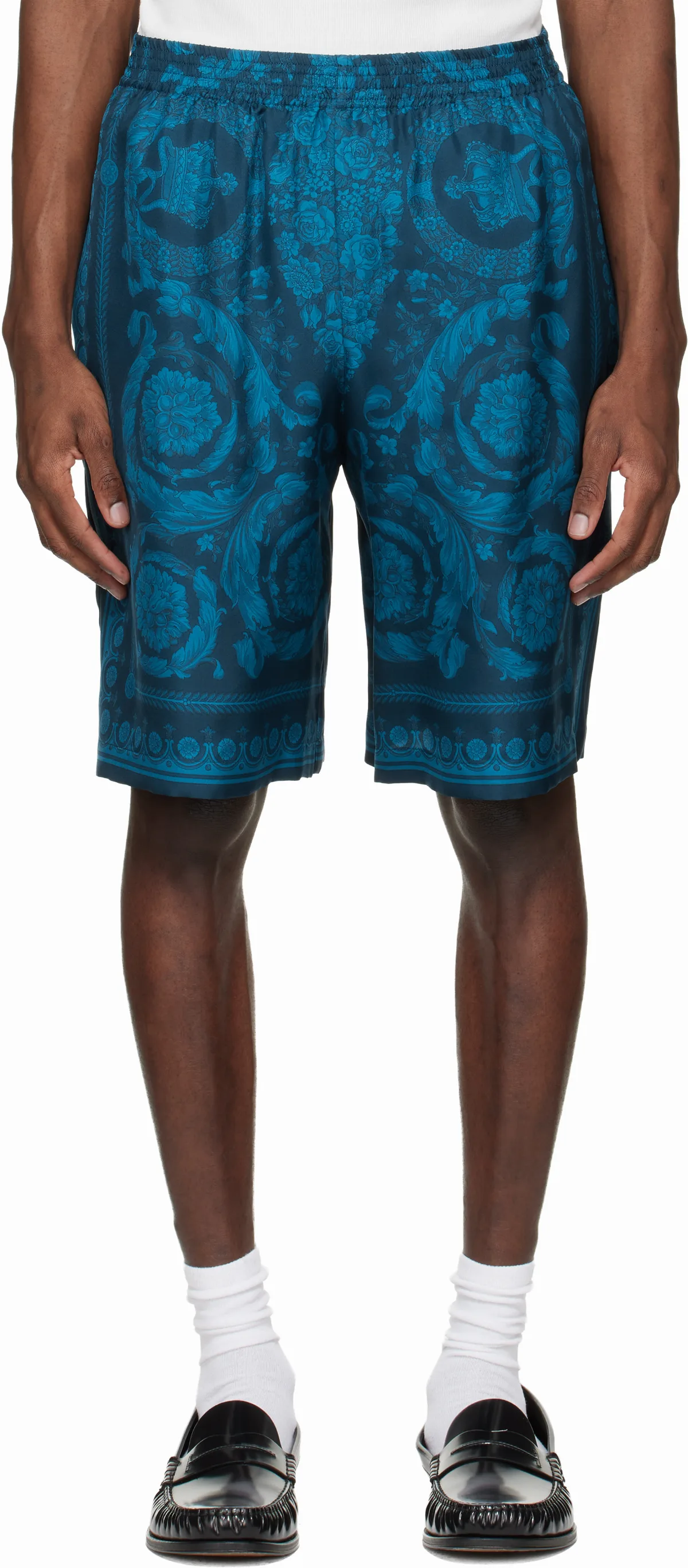 Blue Barocco Silk Shorts