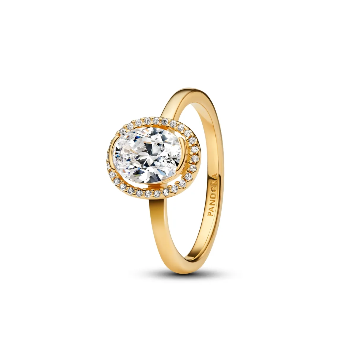 Oval Sparkling Halo 14K Gold-Plated Ring by Pandora