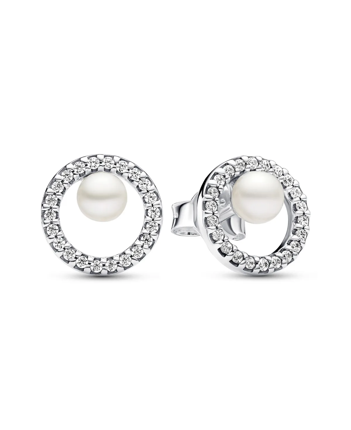 Treated Freshwater Cultured Pearl Pave Halo Stud Earrings by Pandora