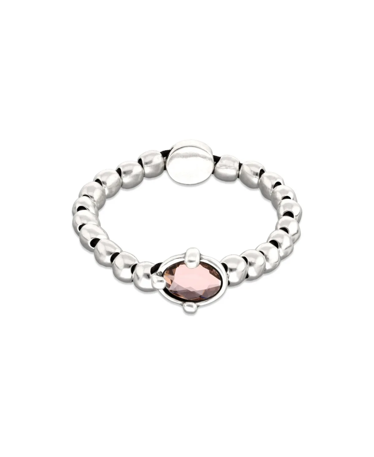 Sterling Silver Plated Metal Beaded Bracelet with a Pink Faceted Crystals and Elastic String by Unode50