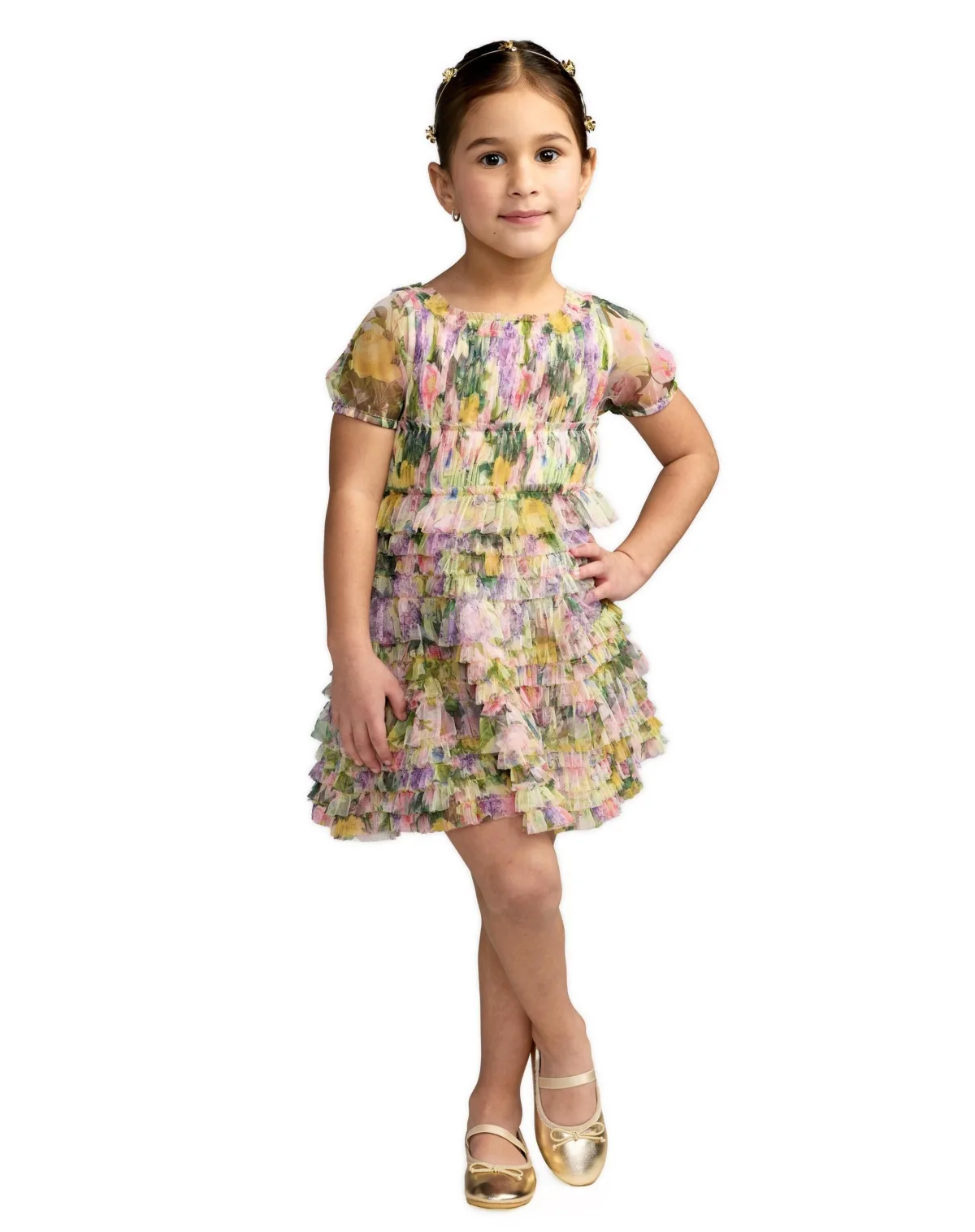 Floral Scoop Neck Ruffle Dress by Mac Duggal