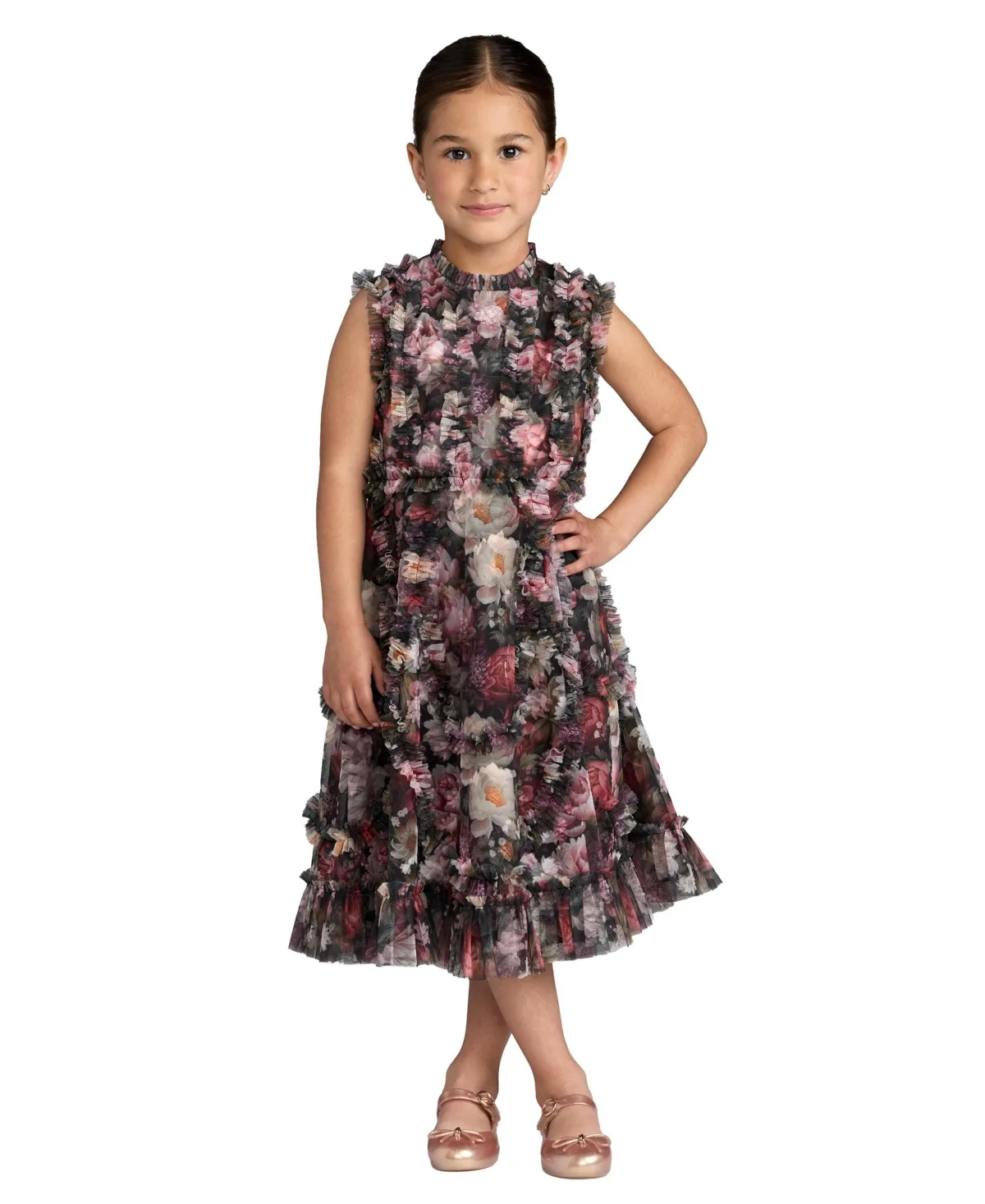 Sleeveless Mesh Ruffle High Neck Dress by Mac Duggal
