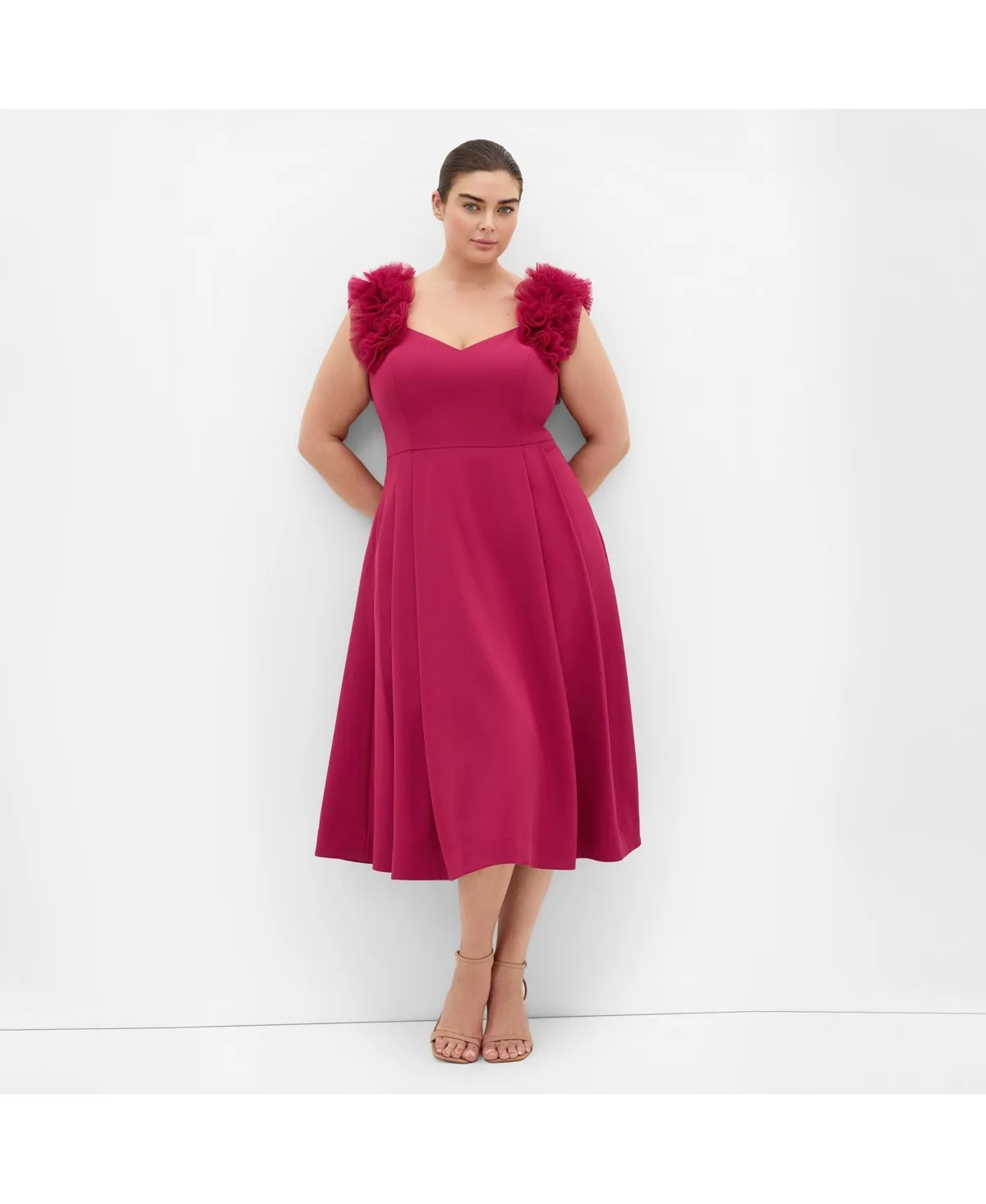 Roselyn Ruffle Tulle Midi Dress by City Chic
