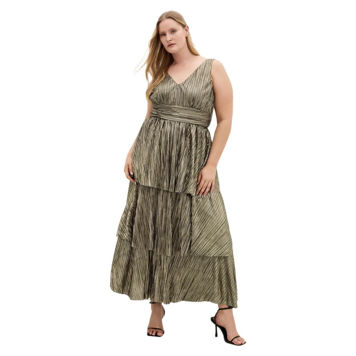 Glamour Metallic Tier Dress by City Chic