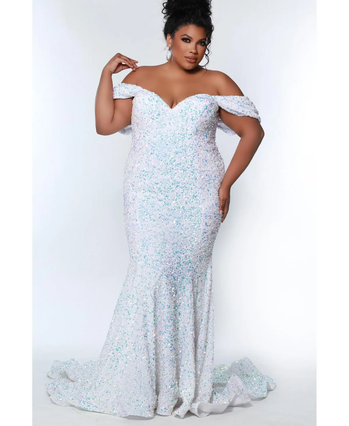 Off the Shoulder Sequin Velvet Fitted Formal Gown by Johnathan Kayne For Sydney's Closet