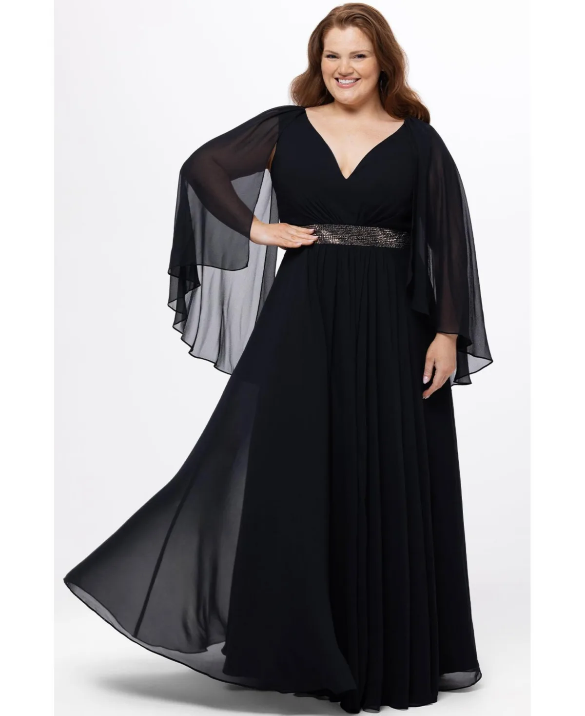 Long Cape Sleeve V-Neck Dress by Celebrations By Sydney's Closet