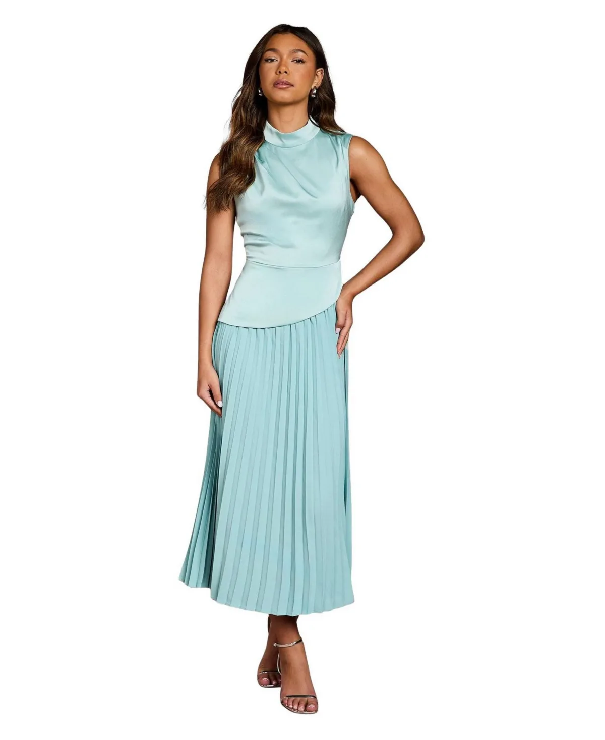 High Neck Pleated Midi Dress by Coast
