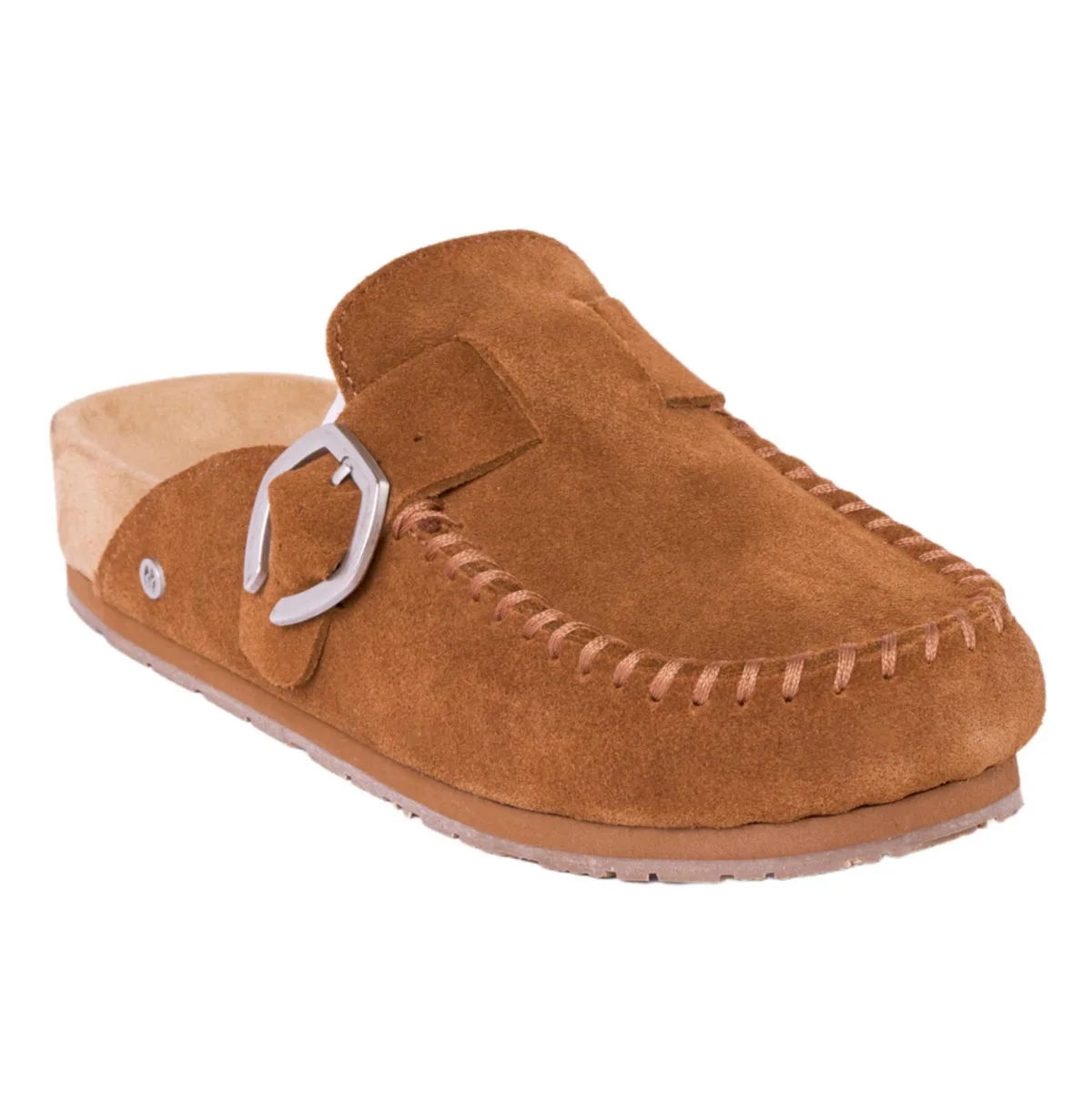 Suede Adjustable Buckle Clogs by Minnetonka