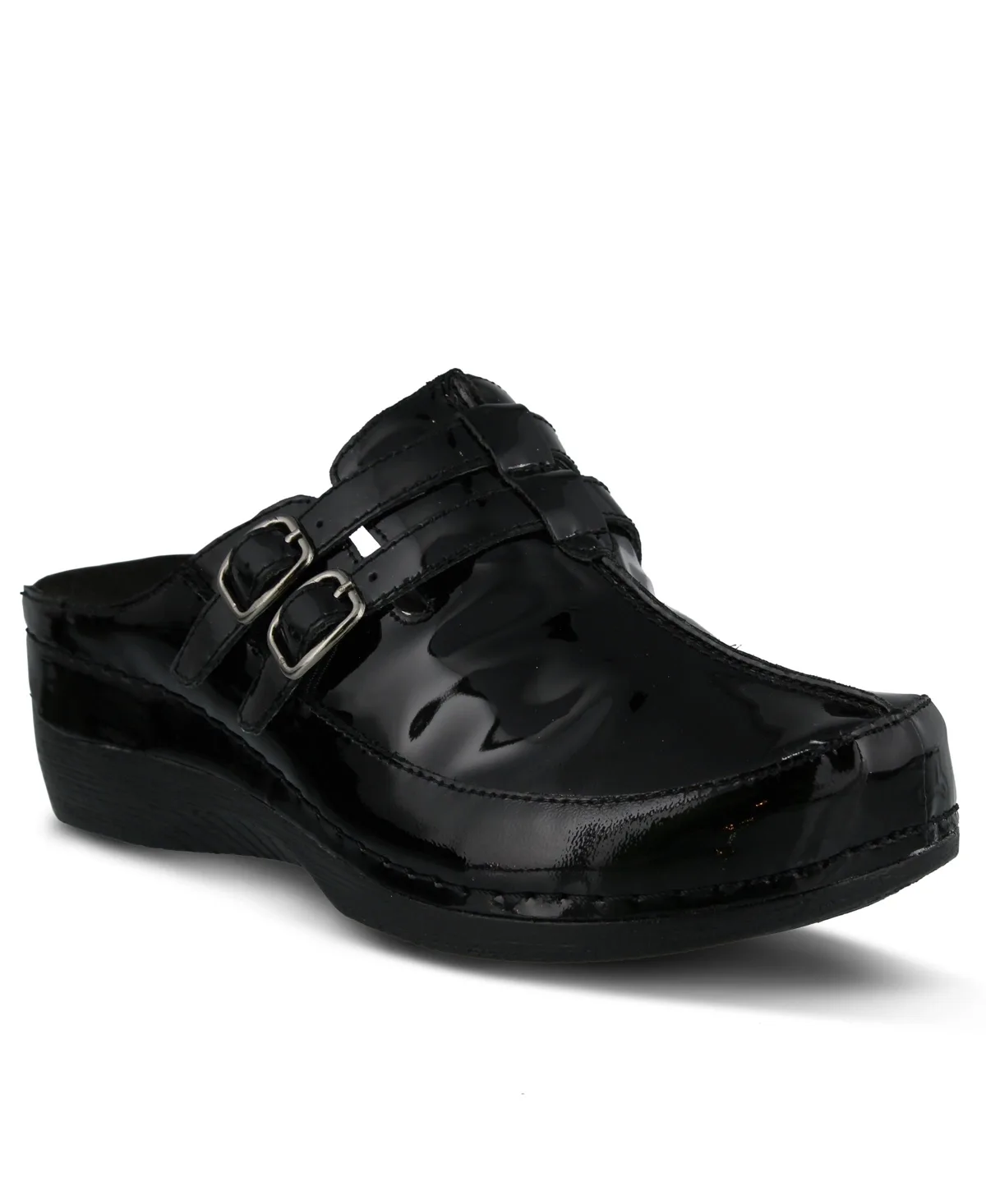 Happy Multi-Strap Leather Slip-On Clogs with Buckle Detail and Removable Insole