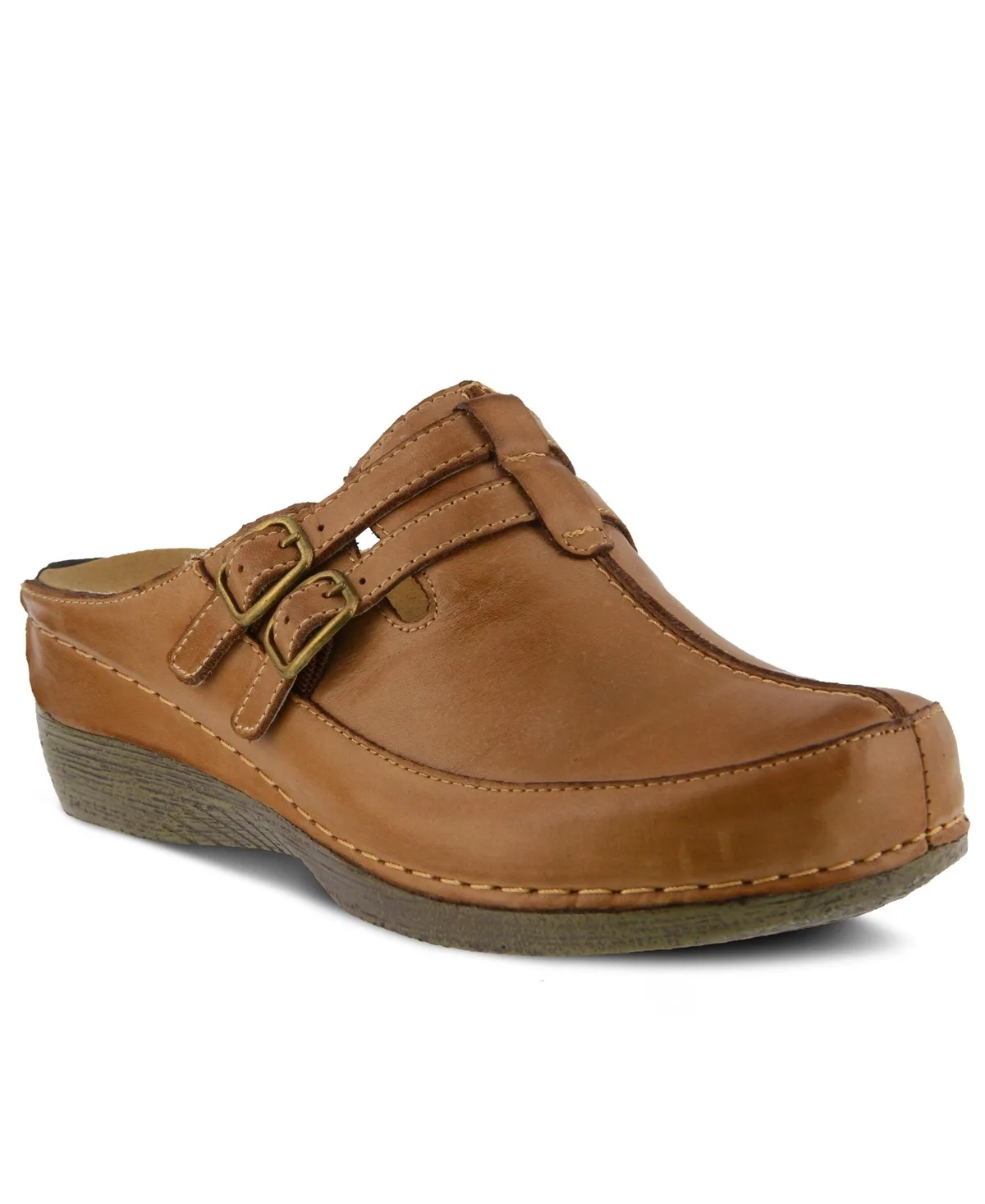 Happy Multi-Strap Leather Slip-On Clogs with Buckle Detail and Removable Insole