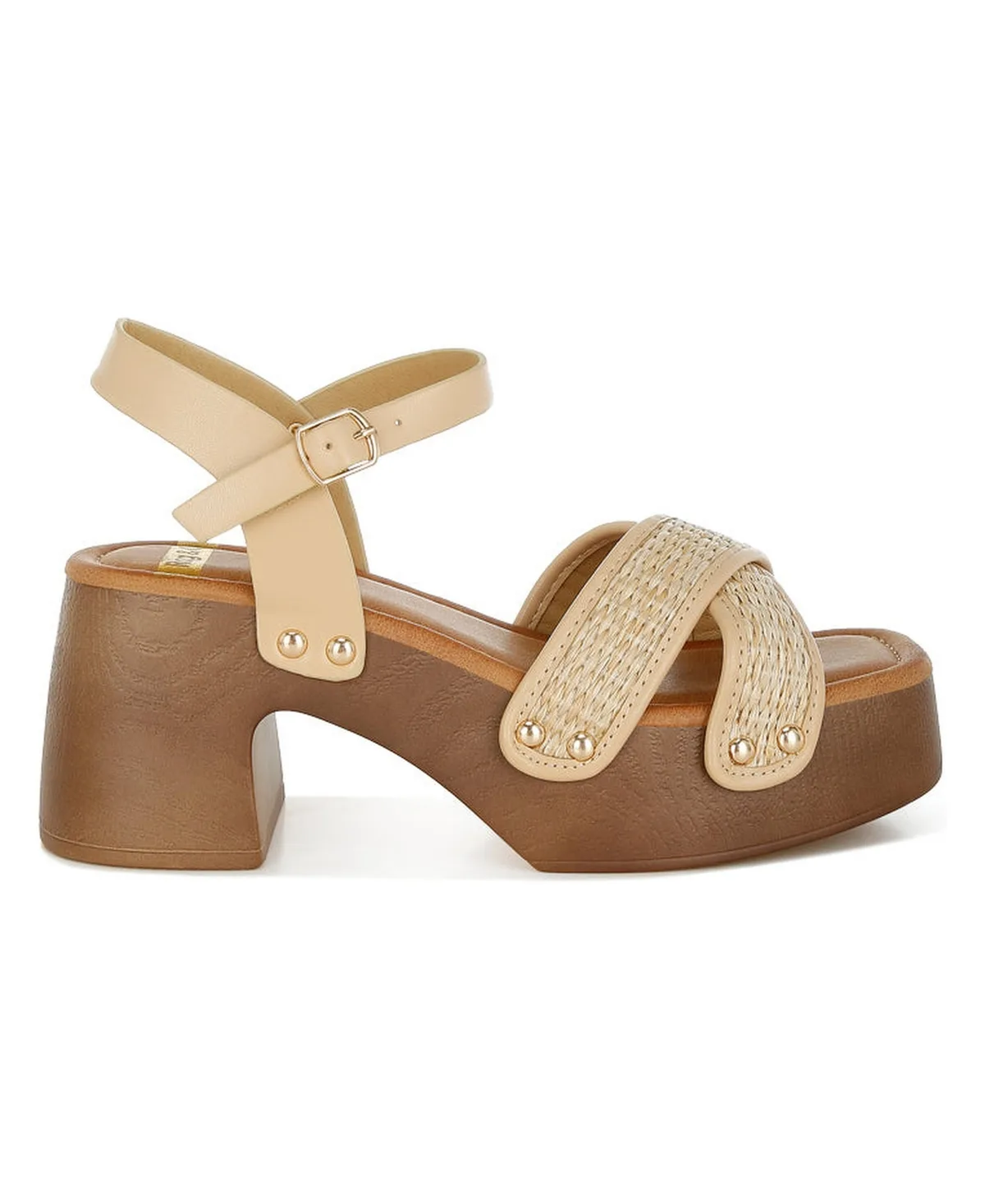 Qasa Studded Raffia Clog Sandals