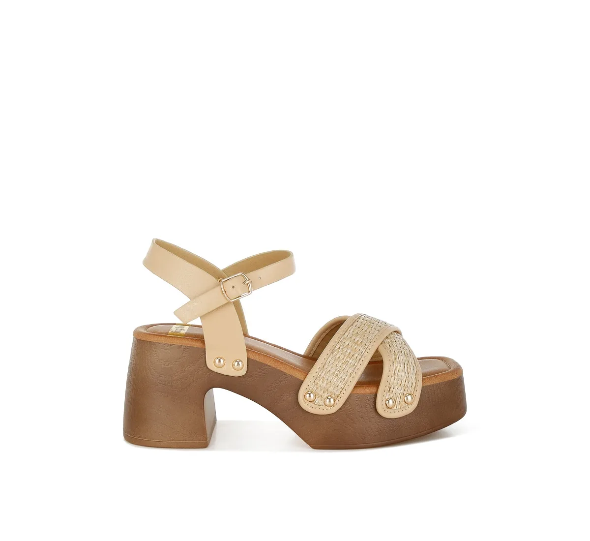 Qasa Studded Raffia Clog Sandals by Rag & Co