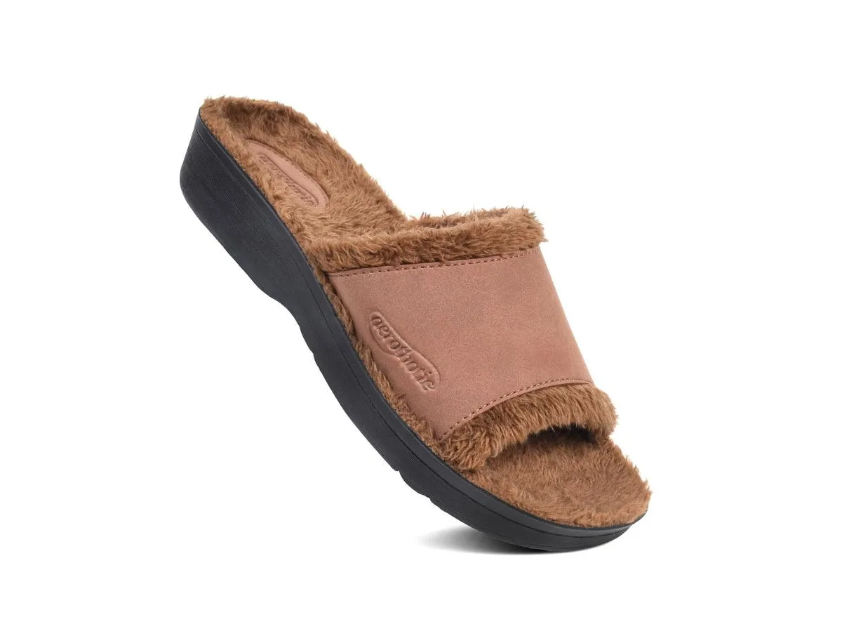 Aspen Fuzzy Strap Ladies Arch Support Slides by Aerothotic