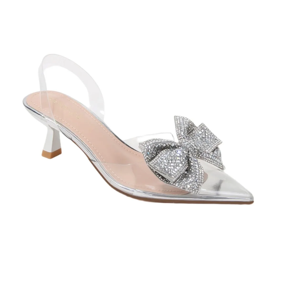 Ninetta Clear Slingback Heels with Crystal Bow by Berness