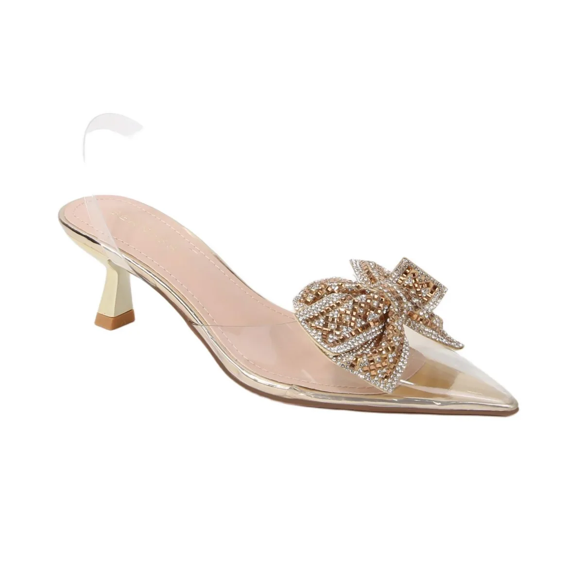 Ninetta Clear Slingback Heels with Crystal Bow