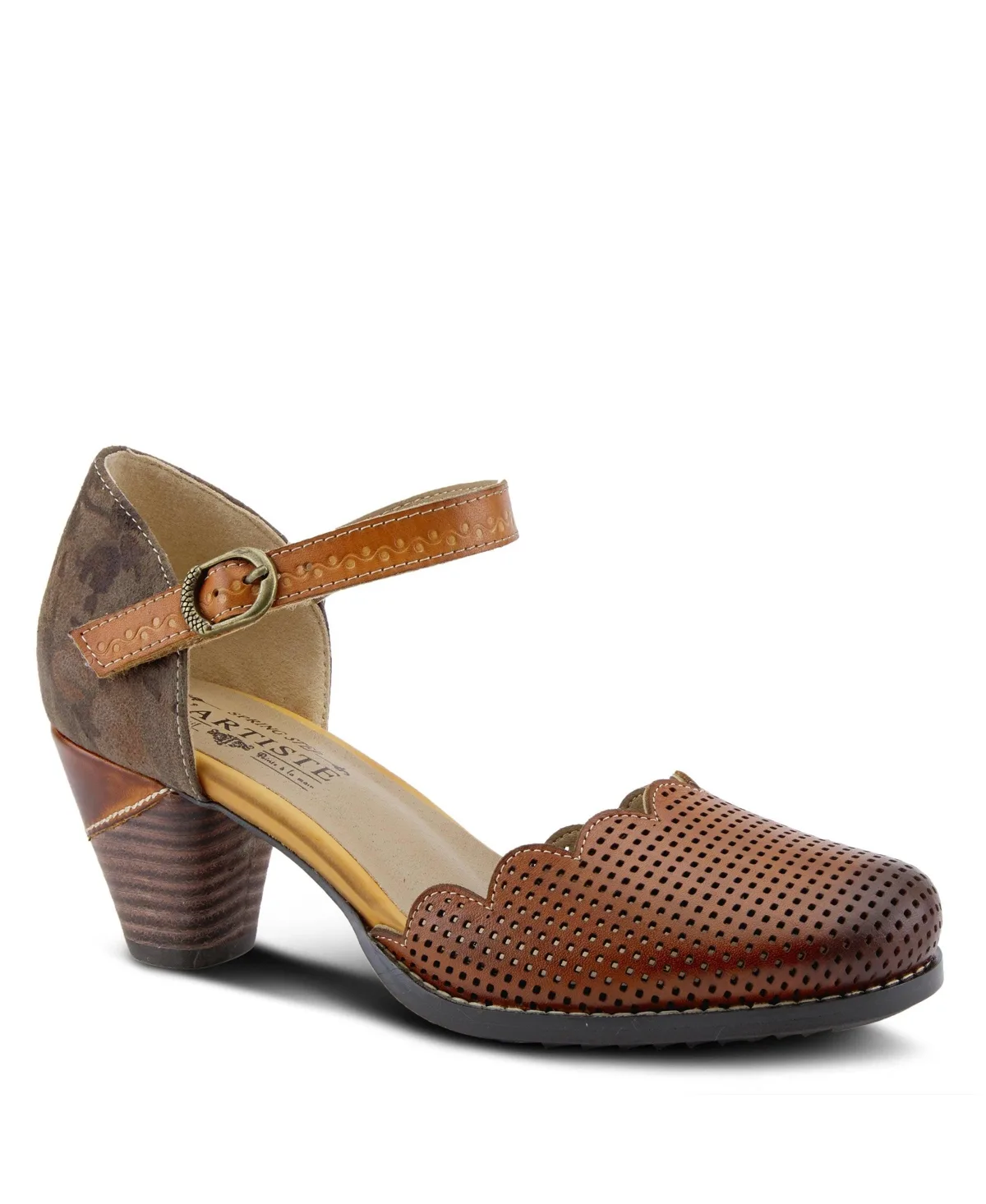 Adodora Floral Tapestry Mary Jane Heels with Hook-and-Loop Strap, Scalloped Edges, Decorative Buckle, Cushioned Insole, and Flexible by L'artiste