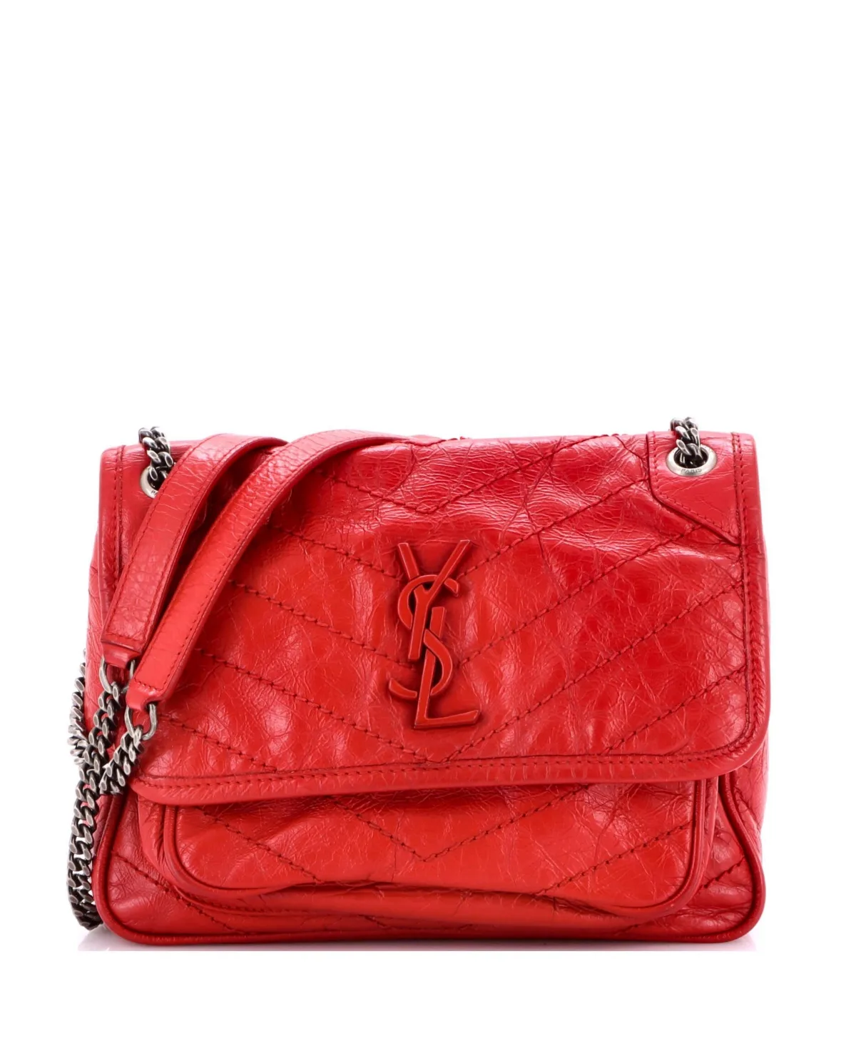 Baby Niki Chain Flap Bag Matelasse Chevron Leather by Pre-owned Saint Laurent
