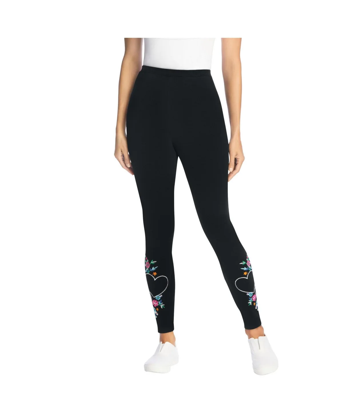 Stretch-Cotton Knit Pull-On Embroidered Leggings