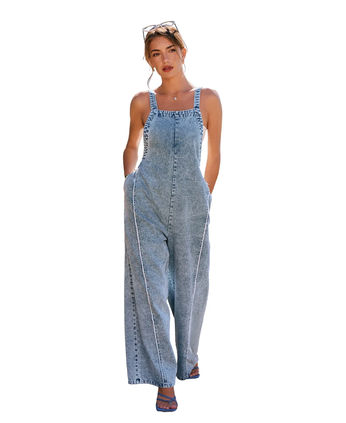 Square Neck Denim Jumpsuit