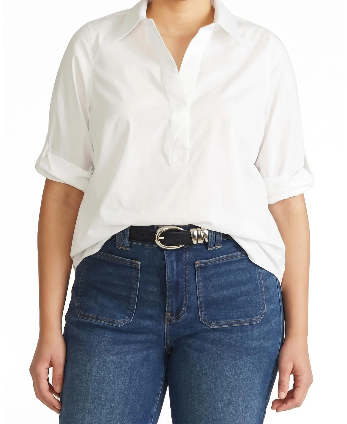 Button Back Stretch Cupro Polo Shirt by Universal Standard