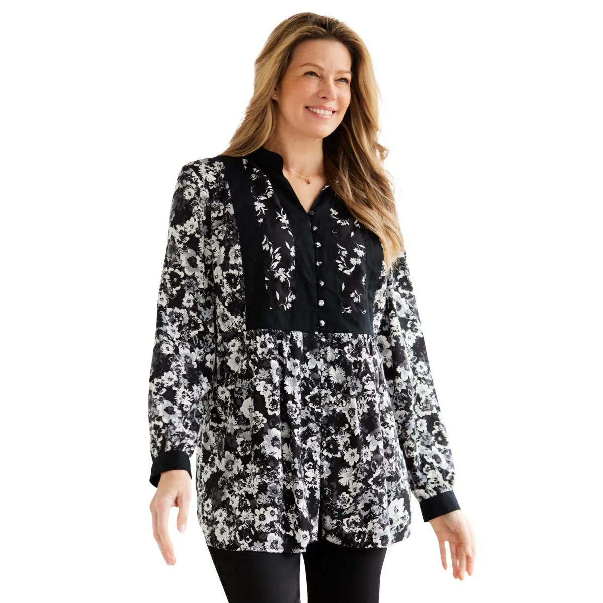 Within Button-Front Mixed Print Tunic by Woman Within