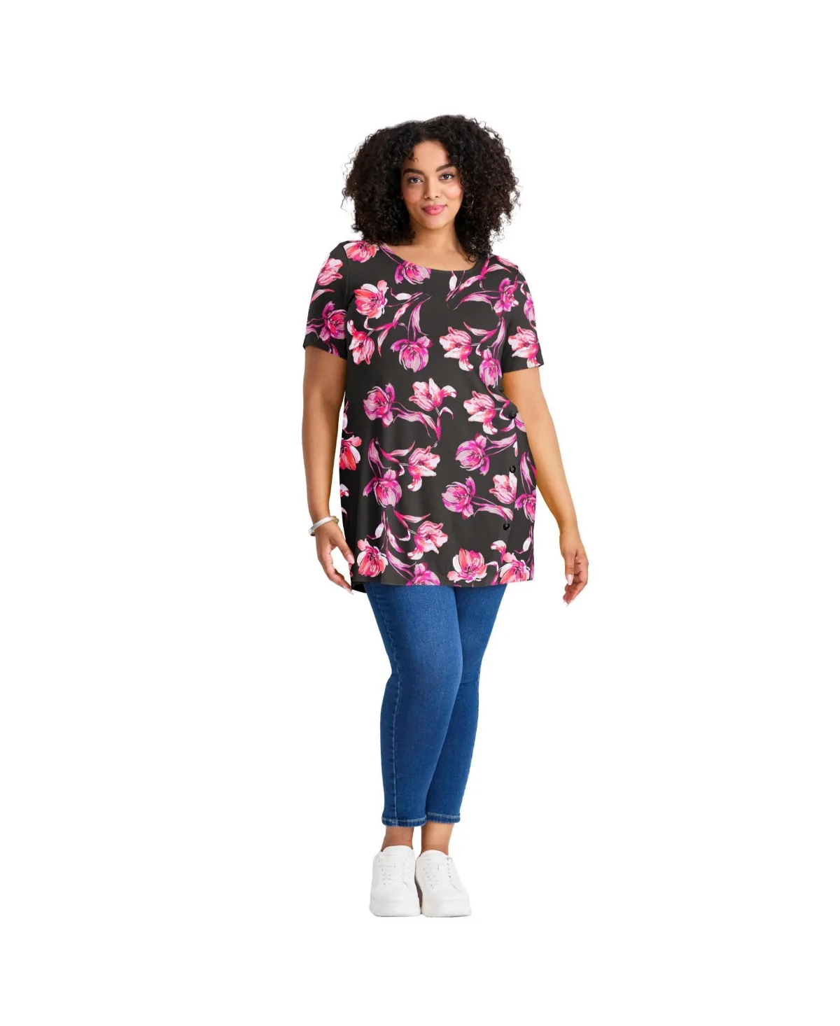 Button Detail Tunic Tee by Avenue