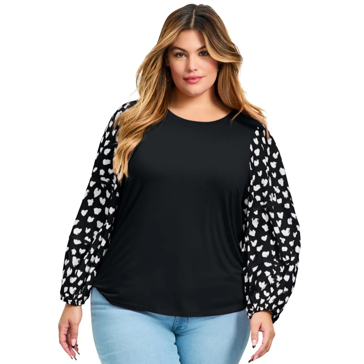 Mix Media Heart Sleeve Top by Avenue