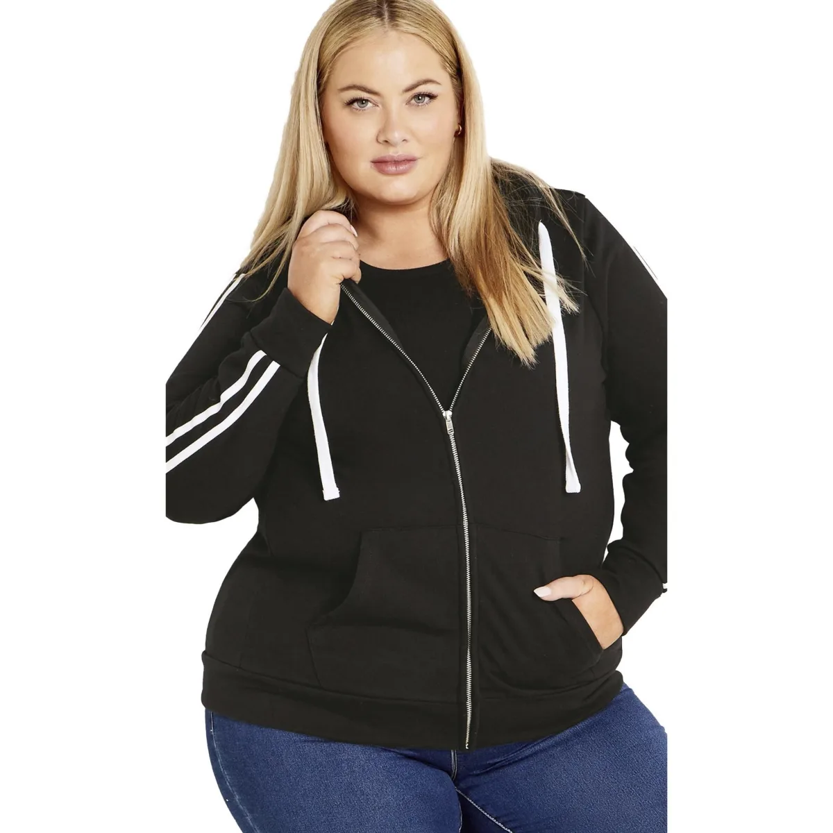 Side Stripe Zip Hoodie by Avenue
