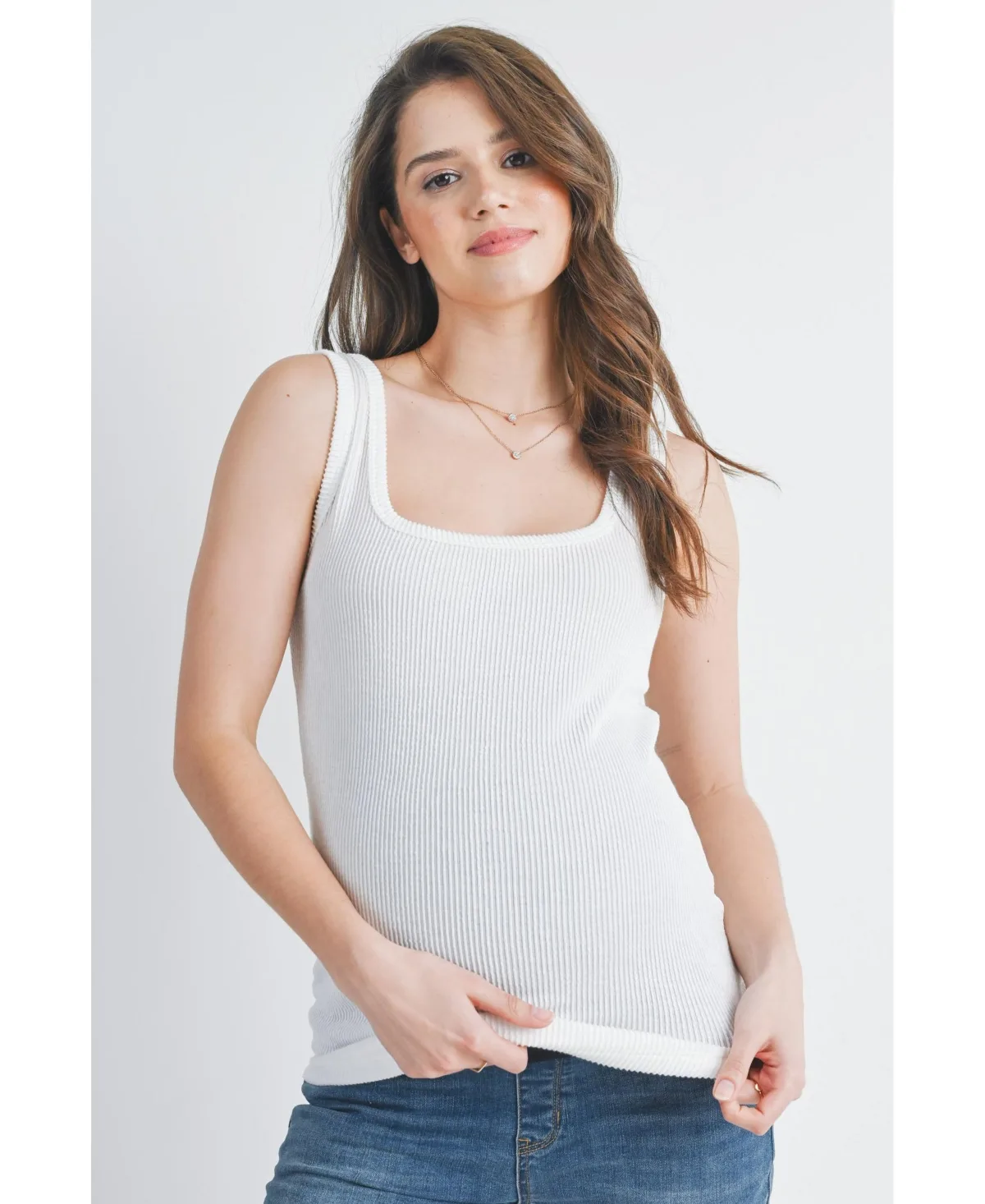 Square Neck Ribbed Sleeveless Tank Top by Hello Miz