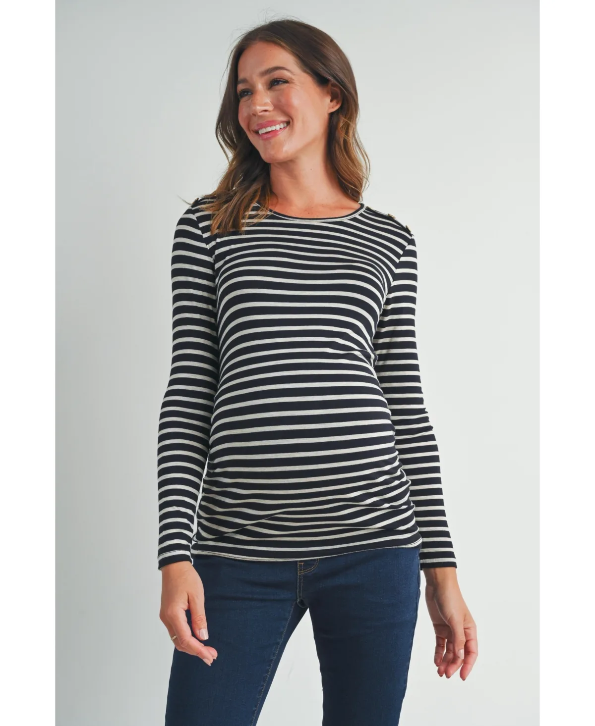 Long Sleeve Side Ruched Striped Top by Hello Miz