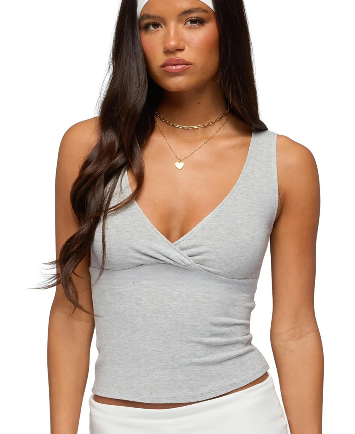 Lalisa V Neck Ribbed Tank Top by Edikted