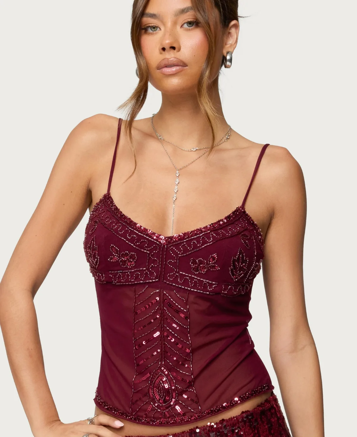 Azelia Beaded Sheer Chiffon Top