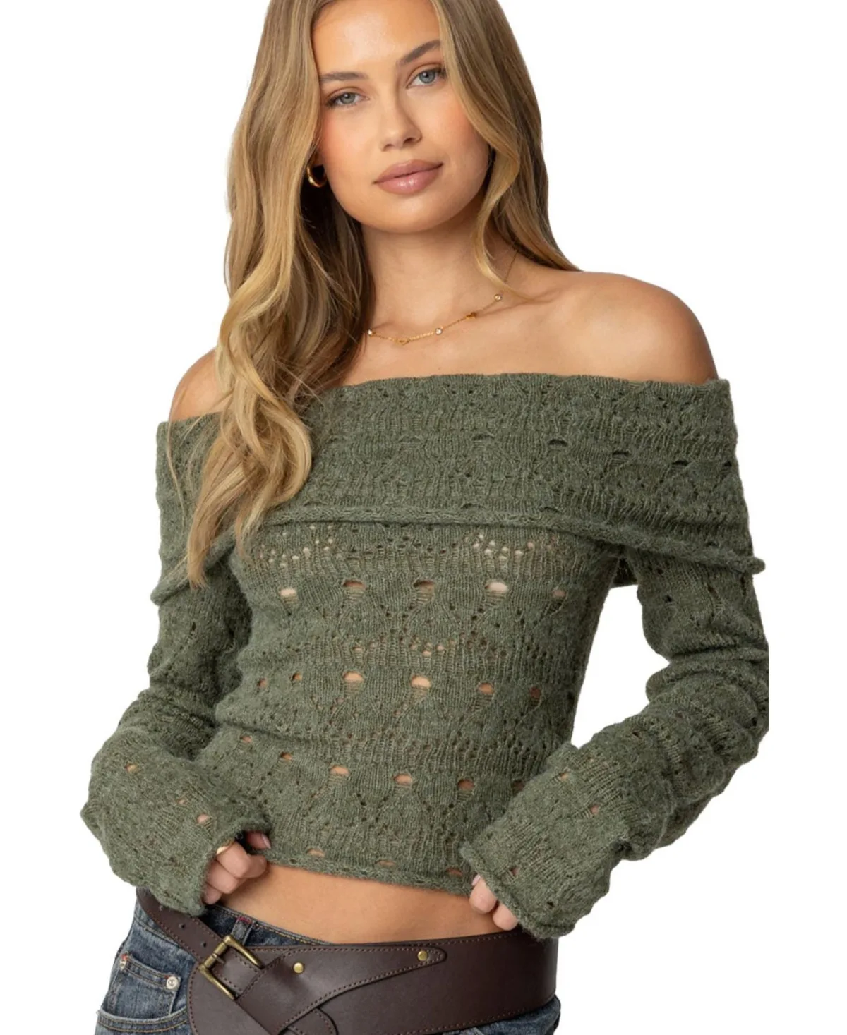 Kenna Fold Over Knit Top by Edikted