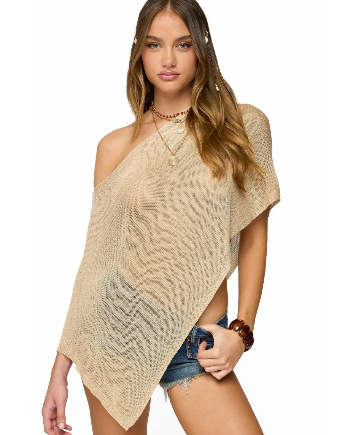 Azalia Asymmetric Knit Poncho by Edikted