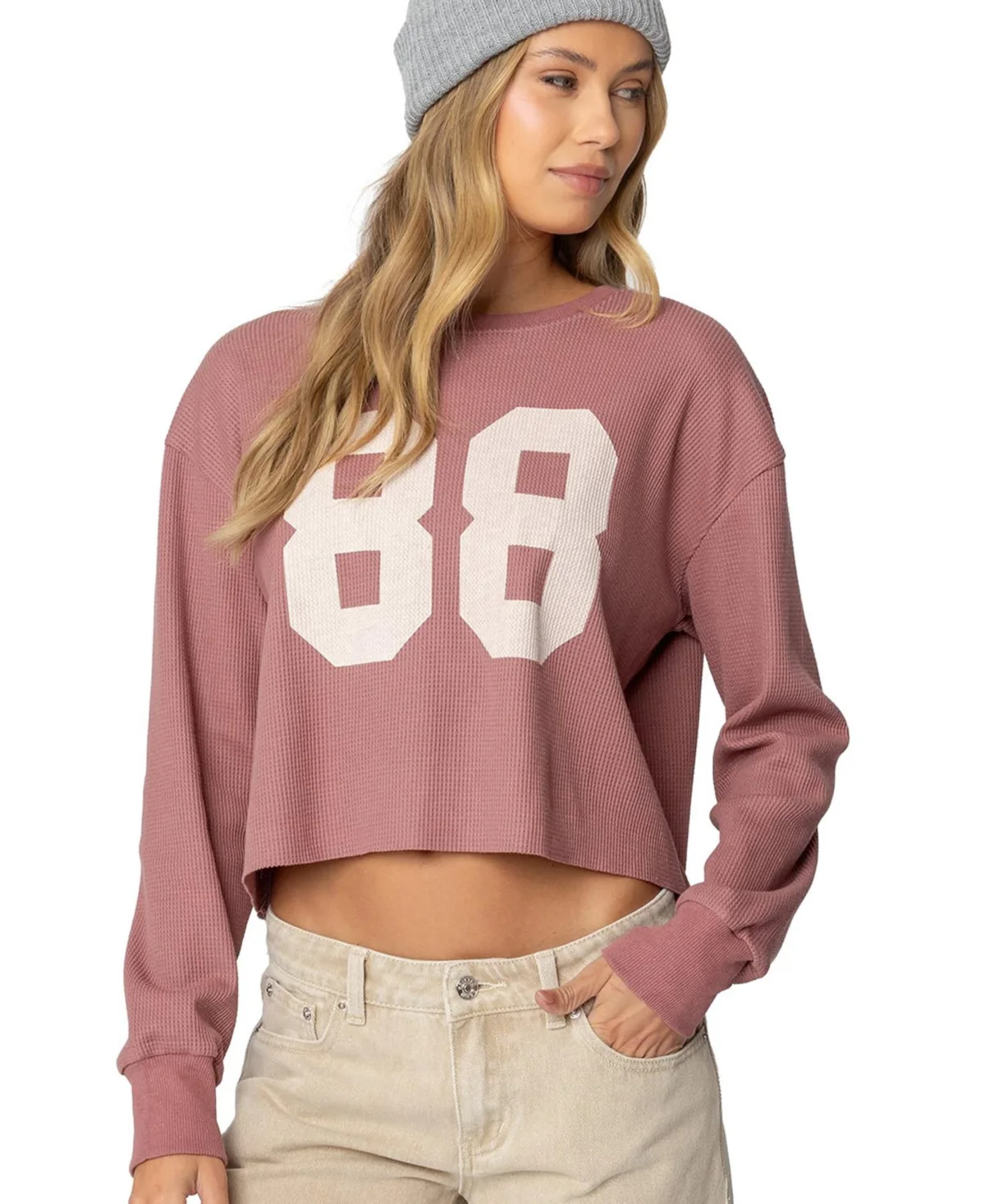88 Waffle Long Sleeve T Shirt by Edikted