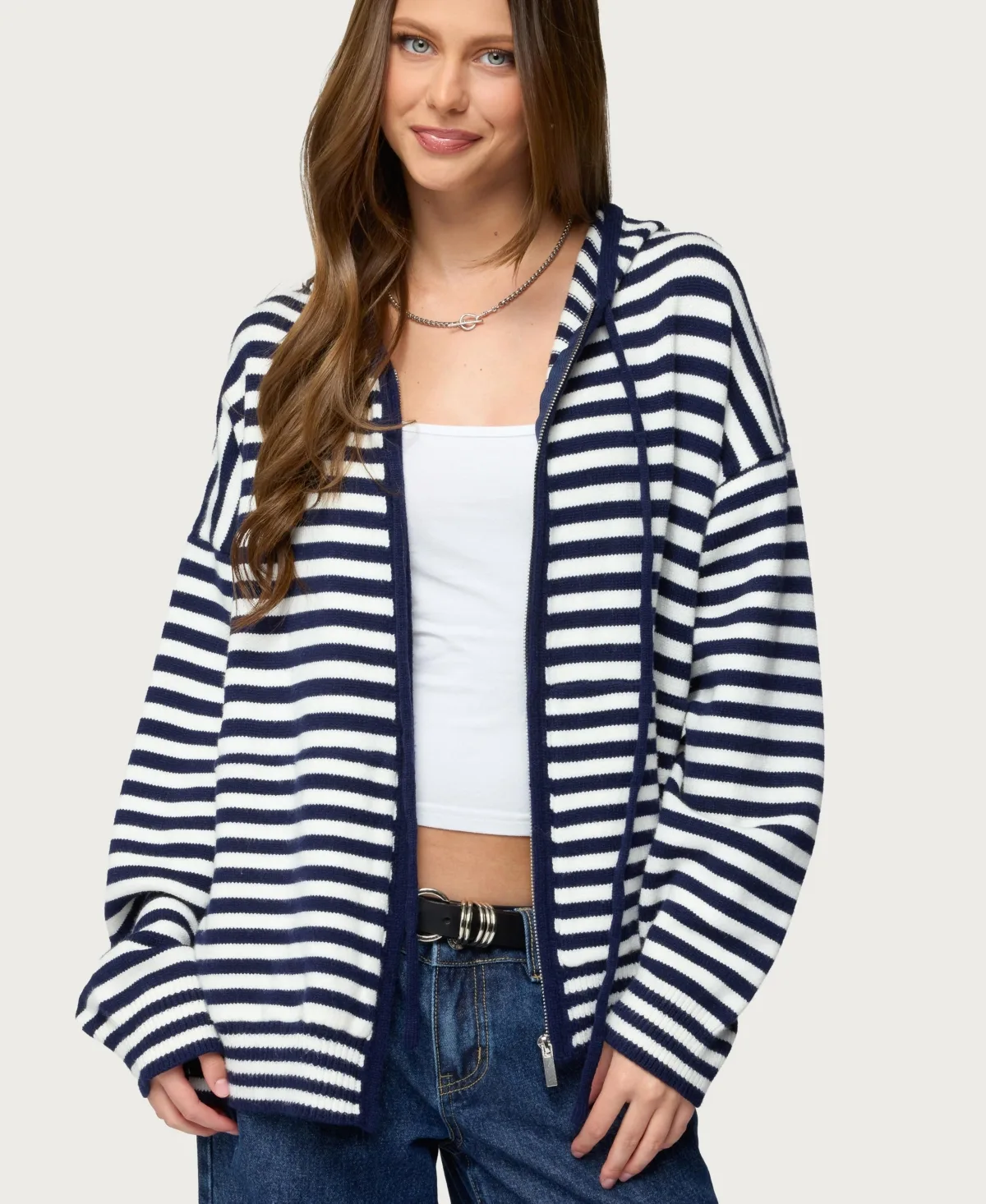 Safari Striped Knit Zip Up Hoodie by Edikted