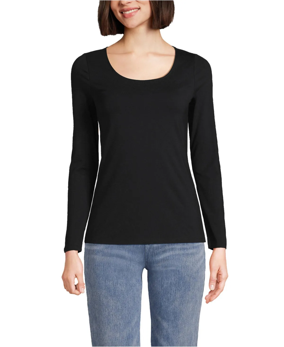Lightweight Jersey Skimming Long Sleeve Scoop Neck T-Shirt