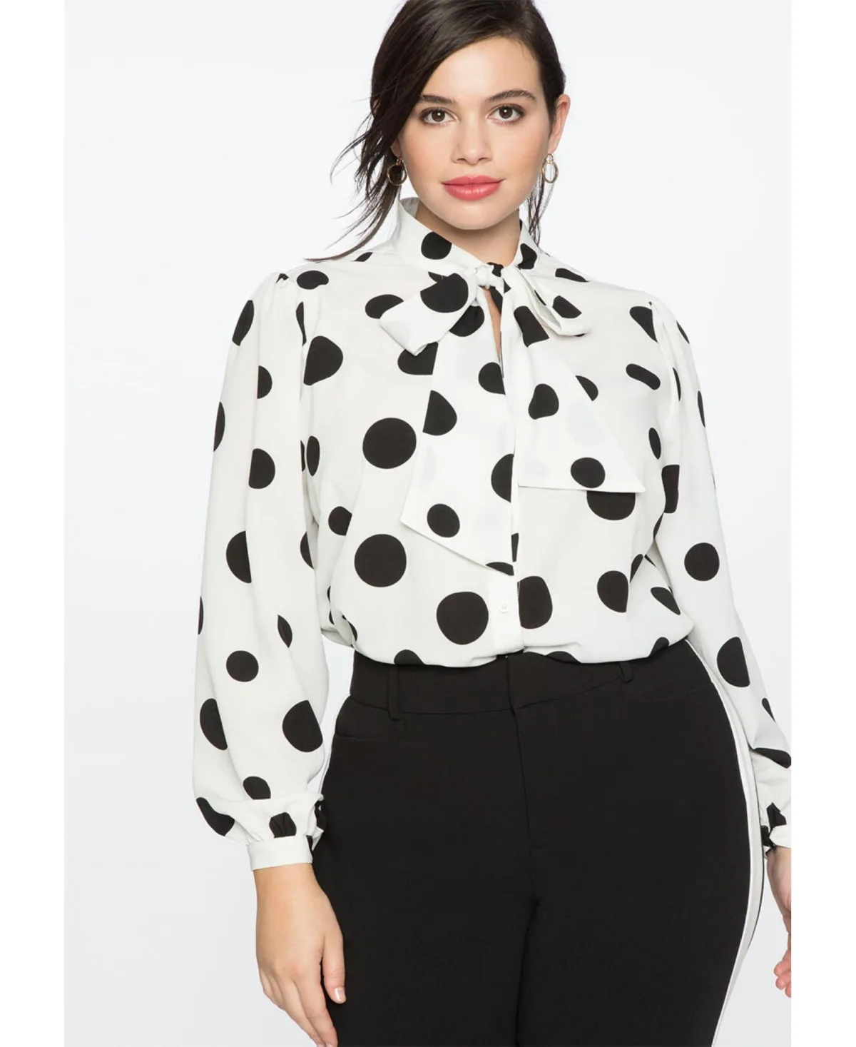 Printed Tie Neck Blouse by Eloquii