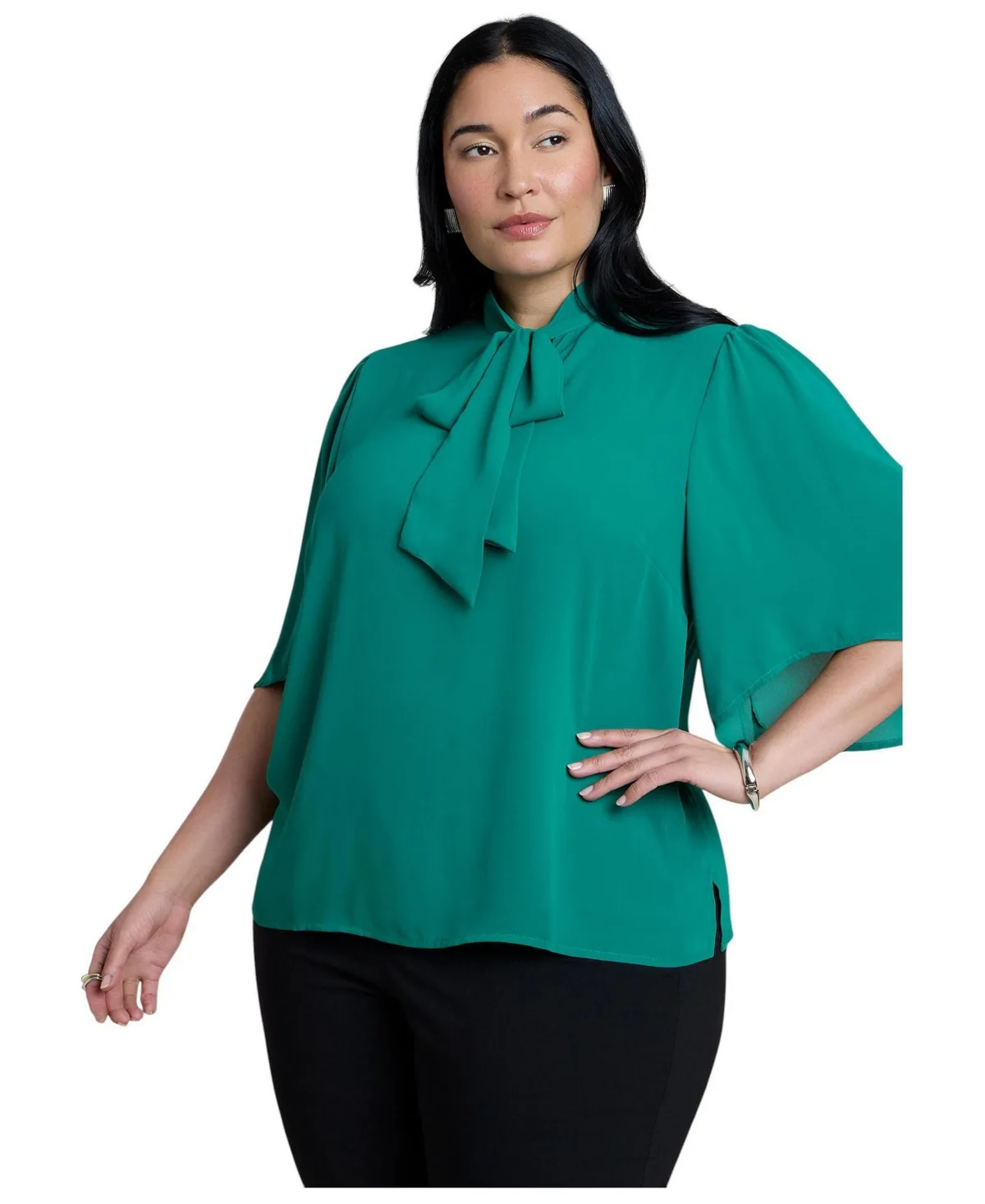 Bow Blouse with Flutter Sleeve