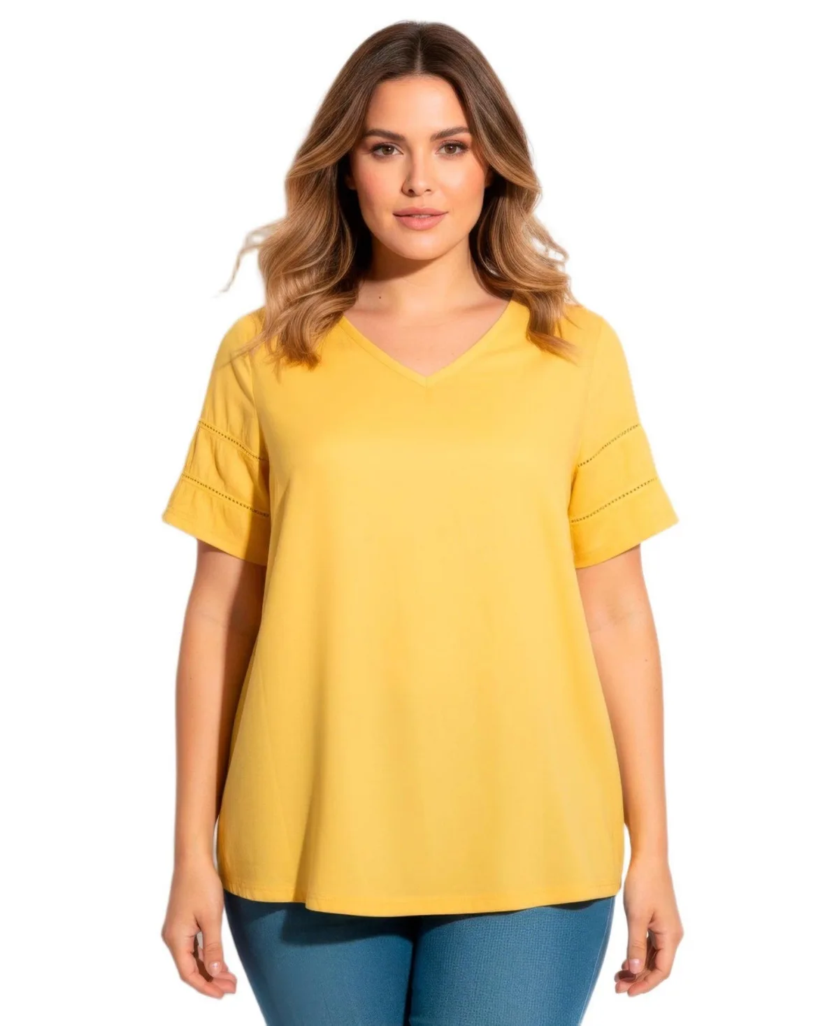 Openwork Trim Short Sleeve Top by Avenue