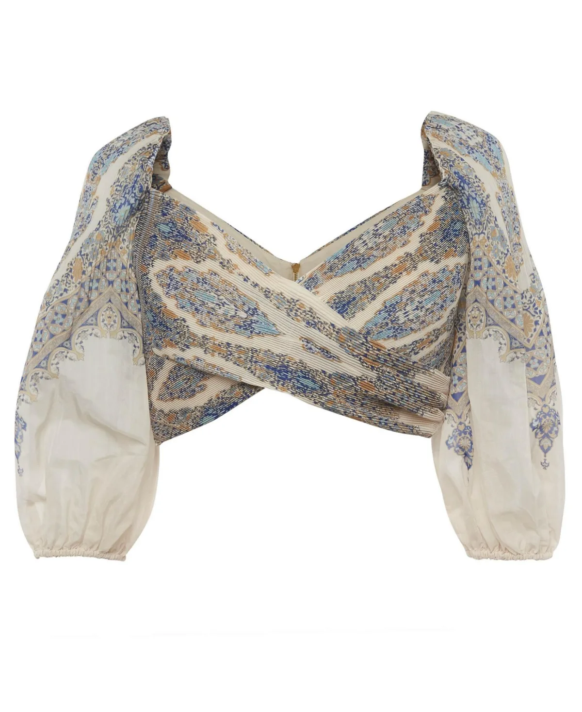 Printed Plisse-Pleated Wrap Crop Top by Pre-owned Zimmermann