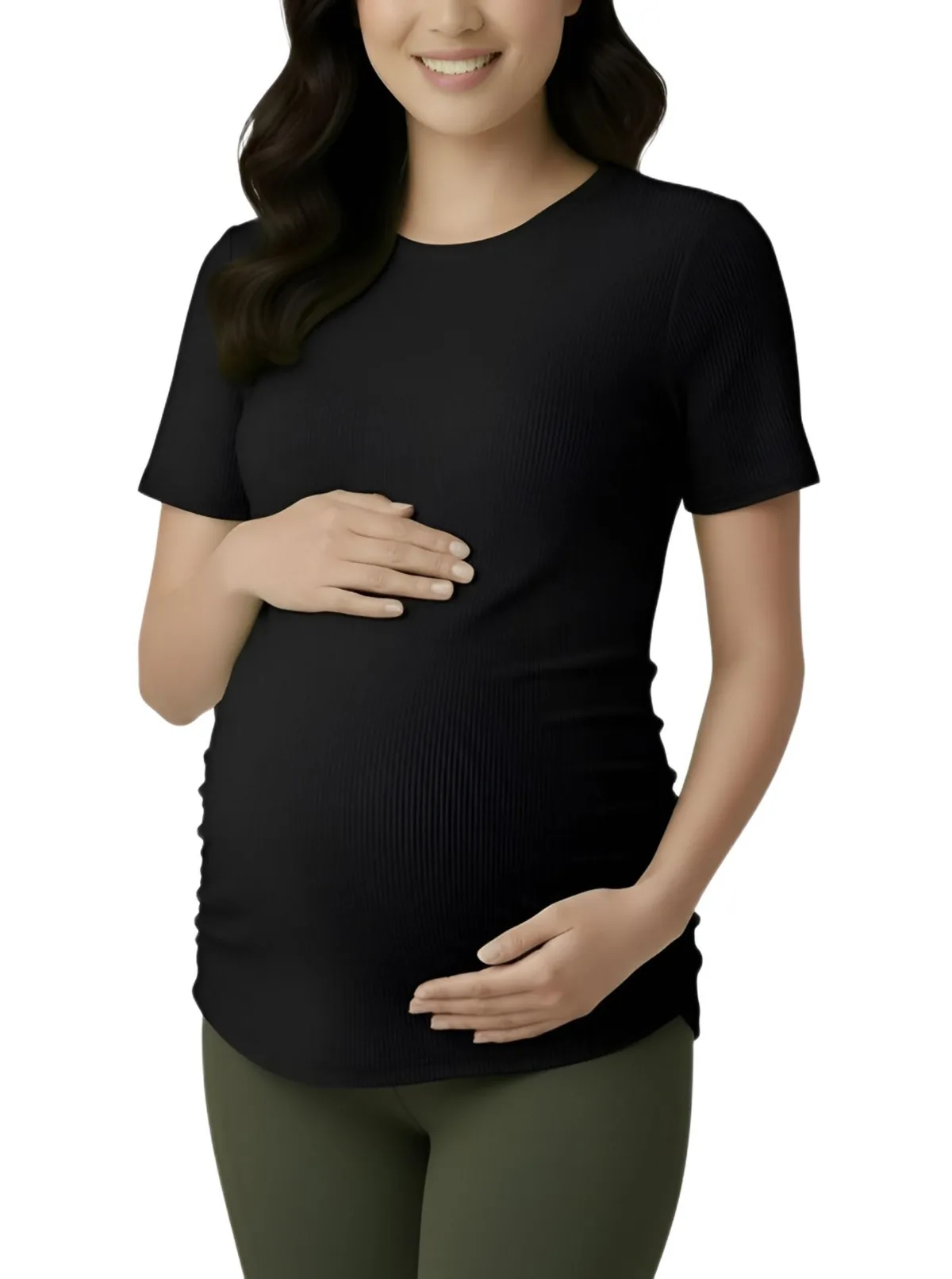 Crew Neck Side-Ruched Maternity Short Sleeve Top by Motherhood Maternity