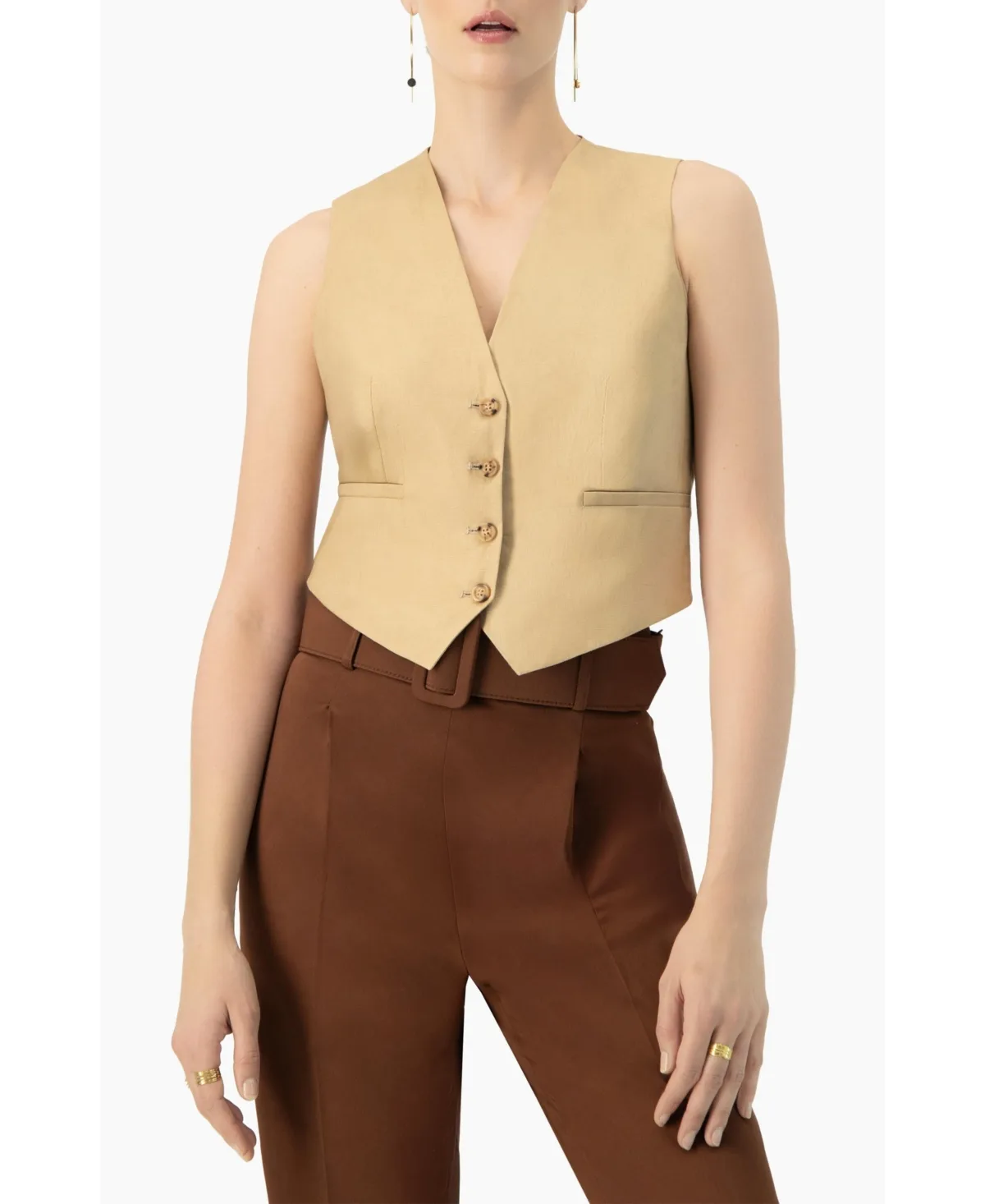 Linen Vest with Faux Pockets by Ivonne